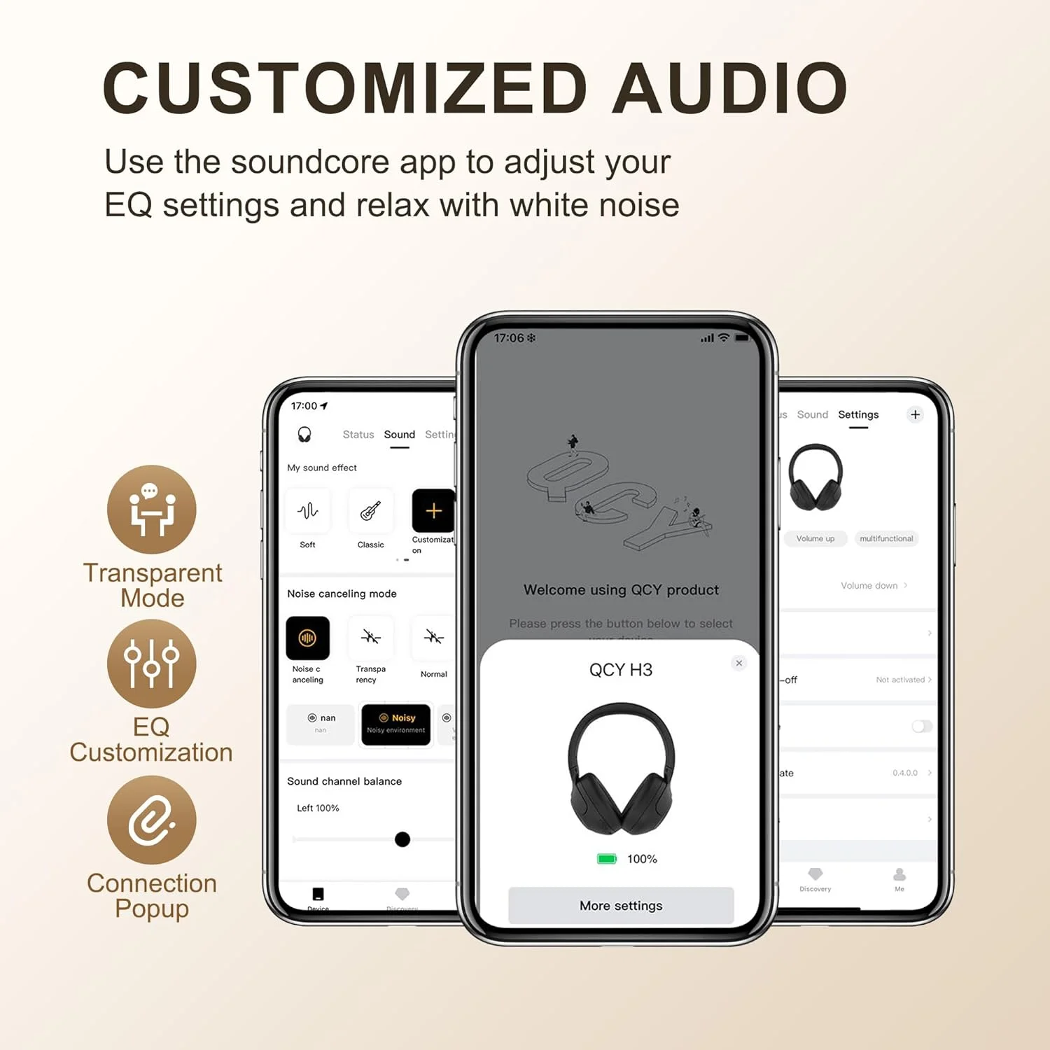 QCY H3 Hybrid active noise cancelling headphones full view 