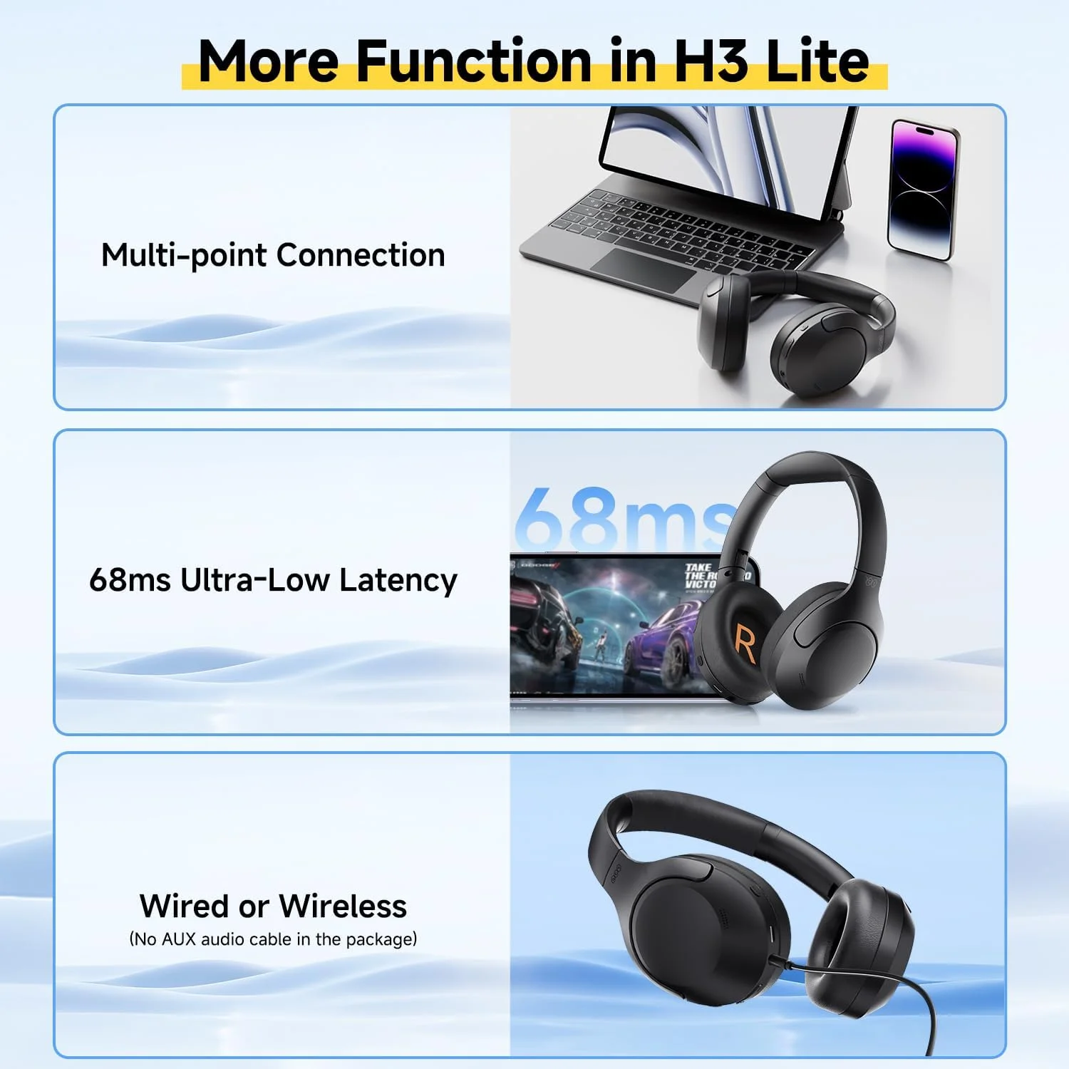 QCY H3 Lite over ear wireless headphone ANC feature Holooz 