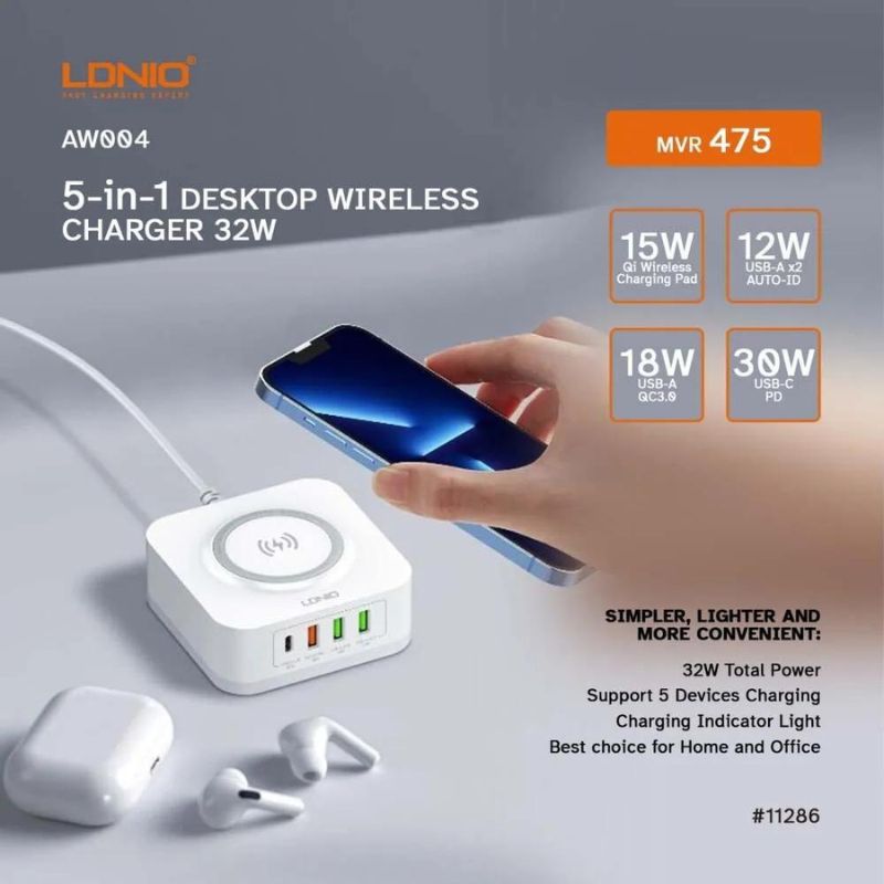 LDNIO AW004 32W Charging Station with 15W Wireless Charger. 