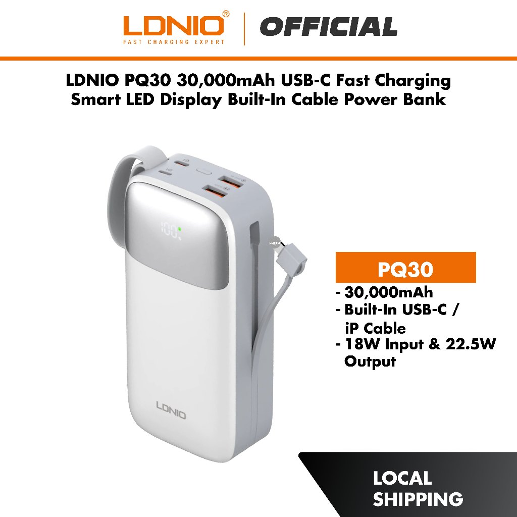 LDNIO PQ30 30000mAh USB-C Fast Charging Power Bank.