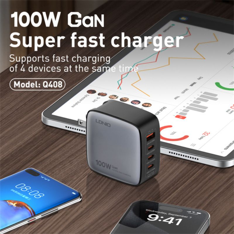 LDNIO Q408 100W 4-Ports GaN Super Fast Charger.