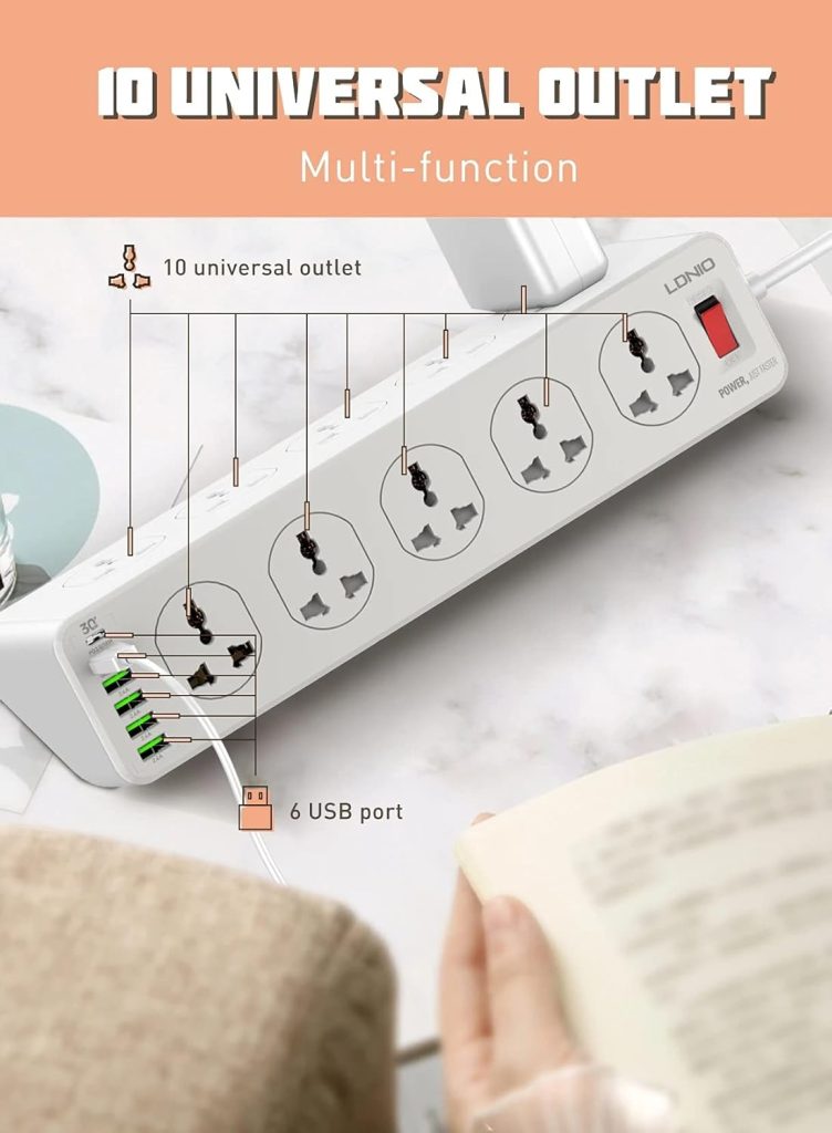 LDNIO SC10610 30W 10 Port + 1PD + 1QC + 4USB Universal Power Socket.