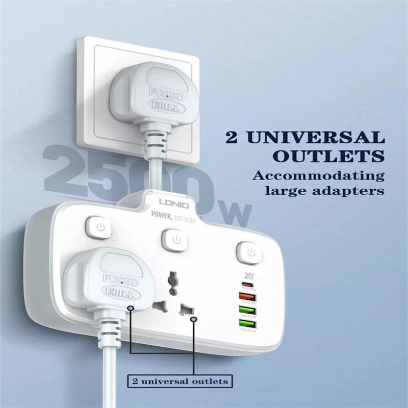 LDNIO SC2413 PD & QC3.0 2 Universal Outlets Power Socket.