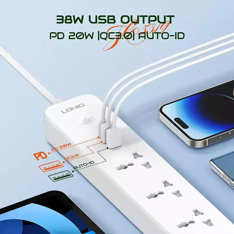 LDNIO SC5319 Power Strip with 5 Sockets & 3-Port USB Charger.