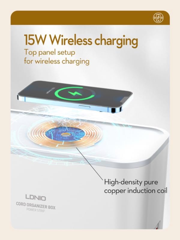 LDNIO SEW5359 15W Wireless Management Power Strip Box With 3 USB Ports.