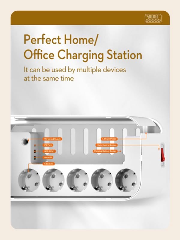 LDNIO SEW5359 15W Wireless Management Power Strip Box With 3 USB Ports.