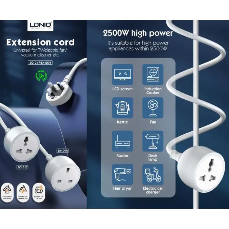 LDNIO SK1094 1 AC Outlet UK Extension Power Socket.