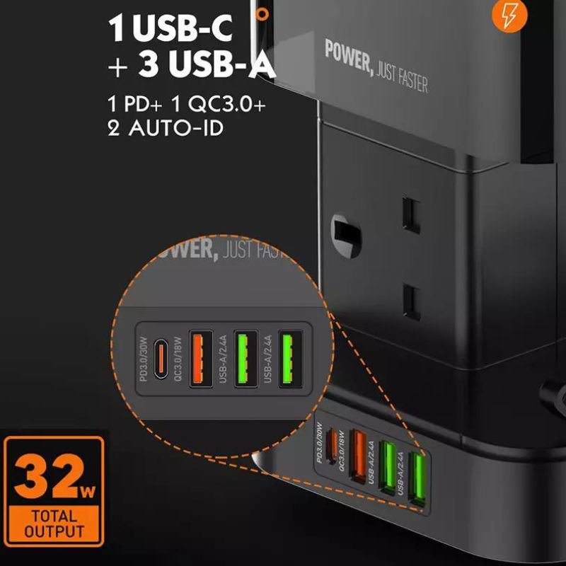 LDNIO SKW6457 6 Outlet USB Tower Extension Power Socket with 15W Wireless Charger.