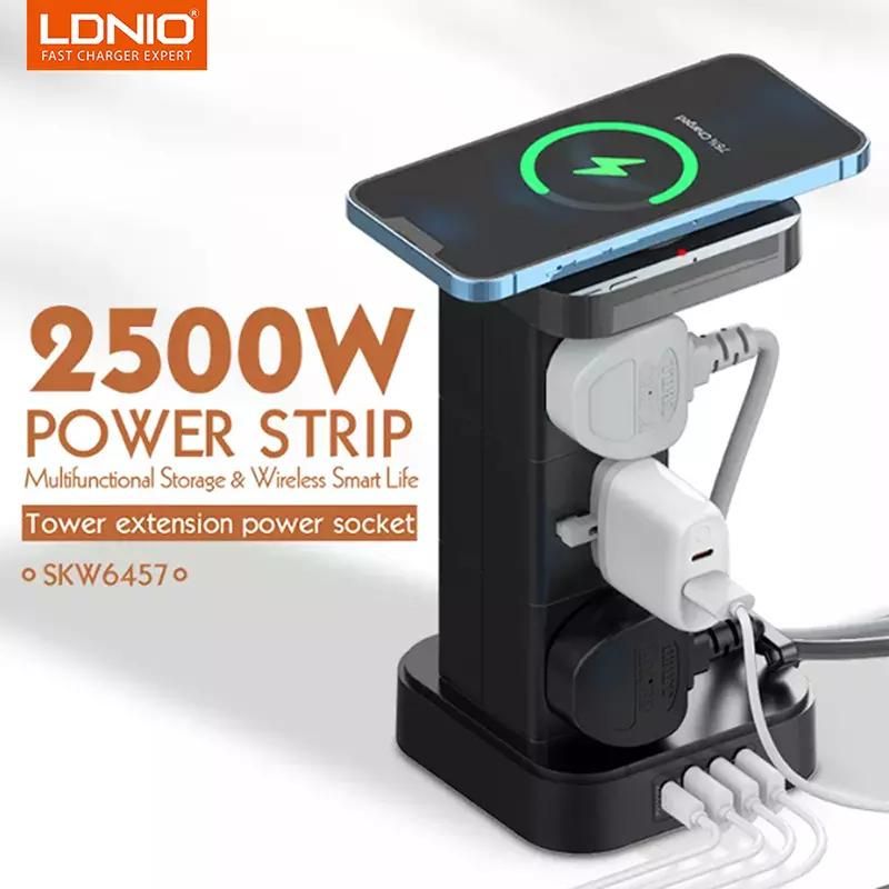 LDNIO SKW6457 6 Outlet USB Tower Extension Power Socket with 15W Wireless Charger.