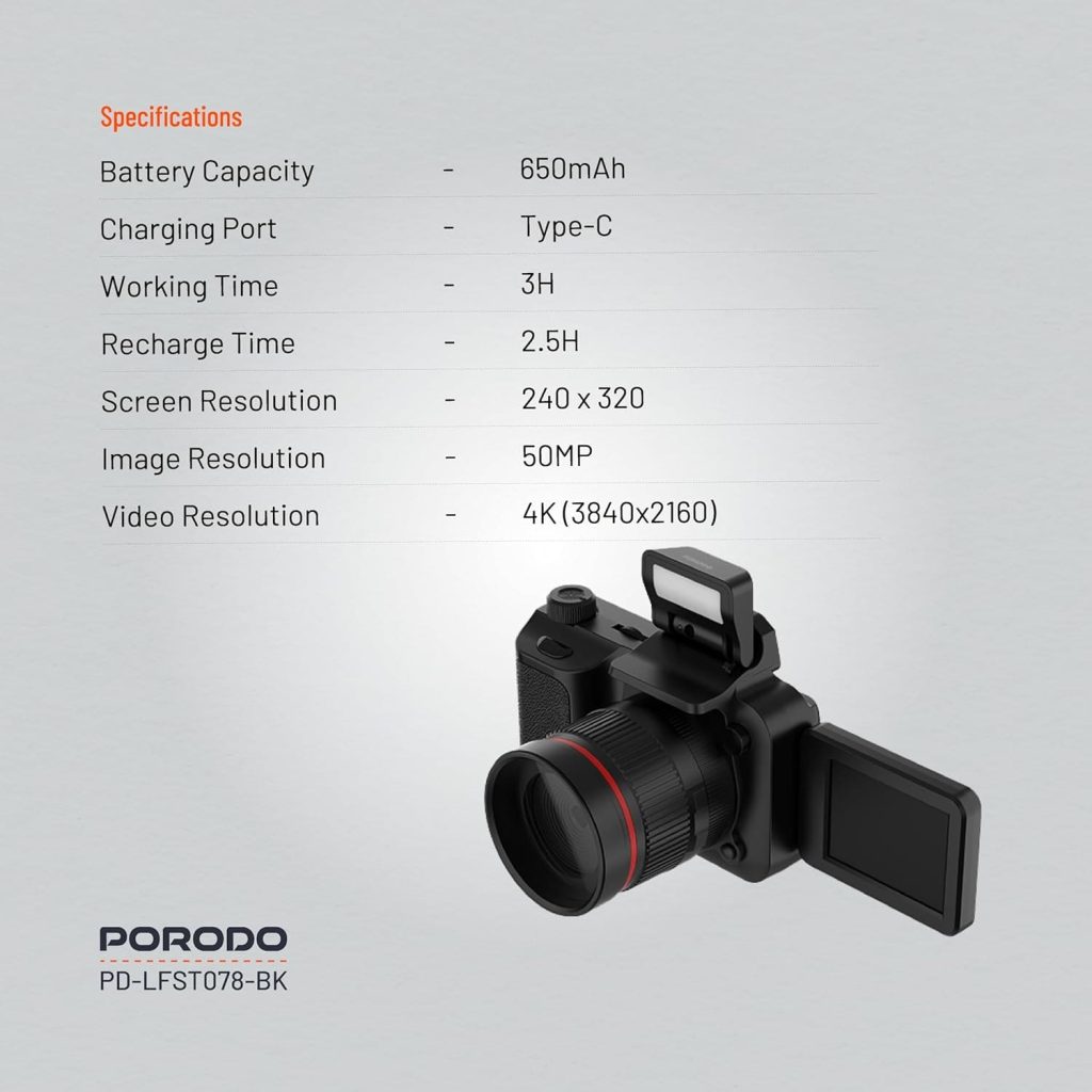 Buy a Porodo Lifestyle 4K Video Digital Camera 50MP, 16X Zoom, Flip Flash from Holooz at a low price in Bangladesh