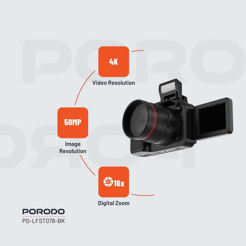 Buy a Porodo Lifestyle 4K Video Digital Camera 50MP, 16X Zoom, Flip Flash from Holooz at a low price in Bangladesh