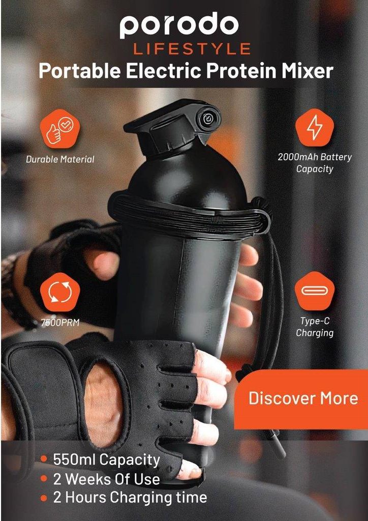 Portable electric protein mixer by Porodo for a seamless protein shake experience in Bangladesh