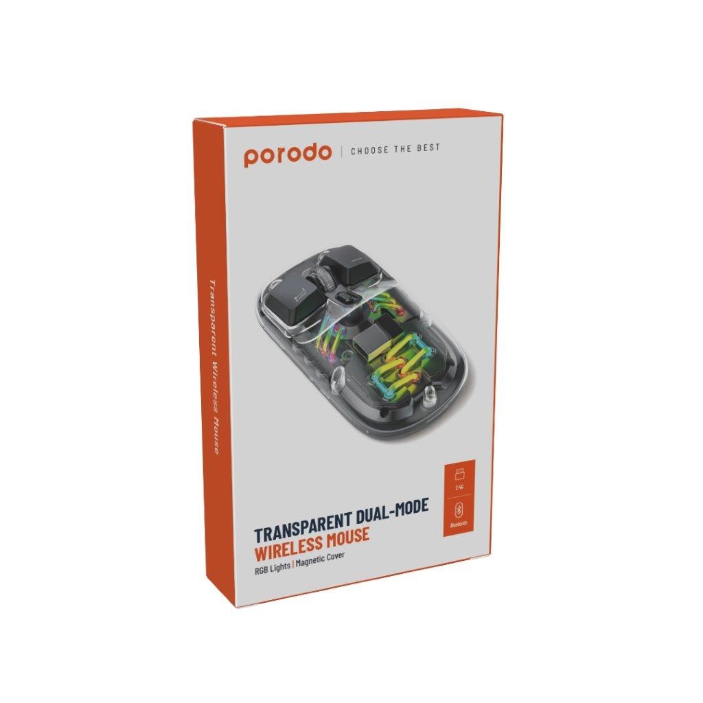 Wireless Porodo Transparent Mouse Black with 2.4G and Bluetooth – Holooz BD