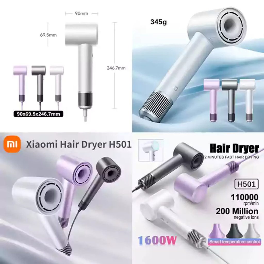 High-speed Xiaomi Mijia H501 hair dryer with 62 m/s airflow for quick drying