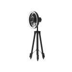 JISULIFE FA17 ceiling fan with LED light and long tripod stand, ideal for outdoor spaces