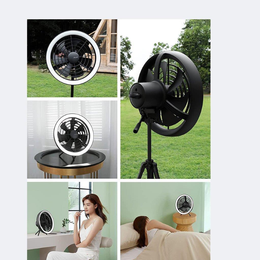 JISULIFE FA17 LED ceiling fan, perfect for outdoor environments, with long tripod stand