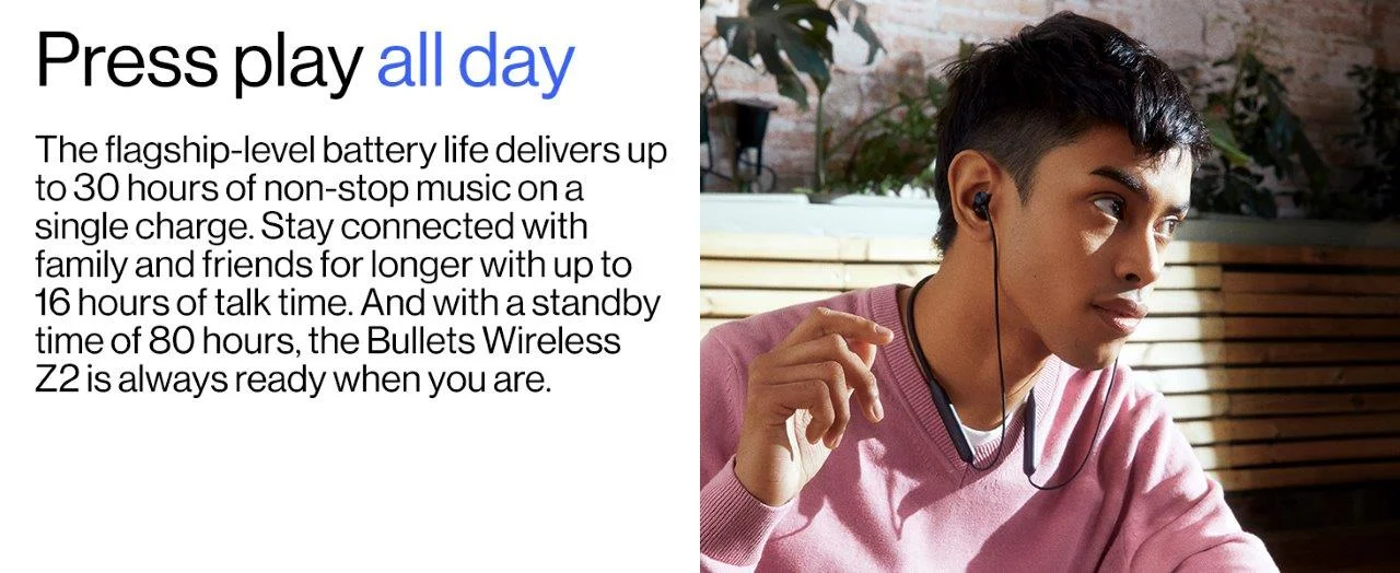 OnePlus Bullets Wireless Z2 Neckband Bluetooth – Comfortable Fit