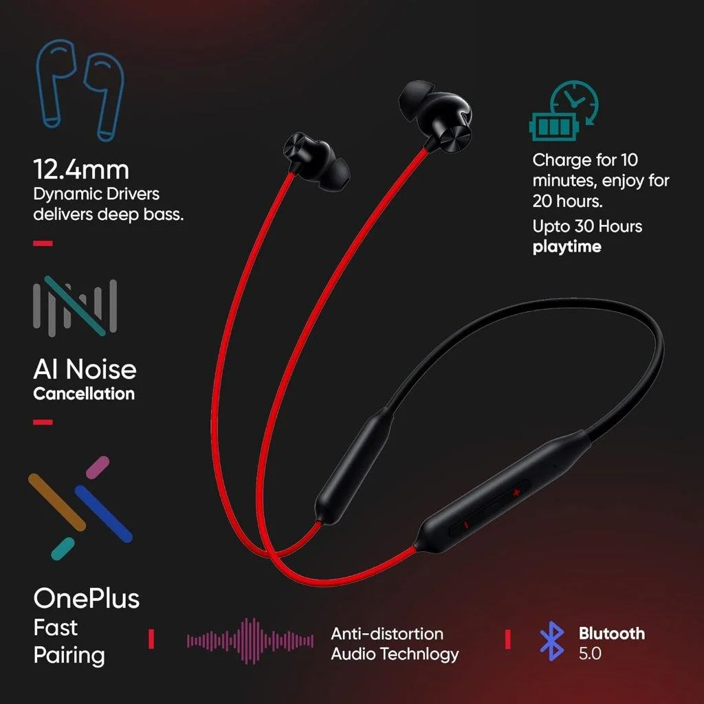 Shop OnePlus Bullets Wireless Z2 Neckband Bluetooth Headphones in Bangladesh