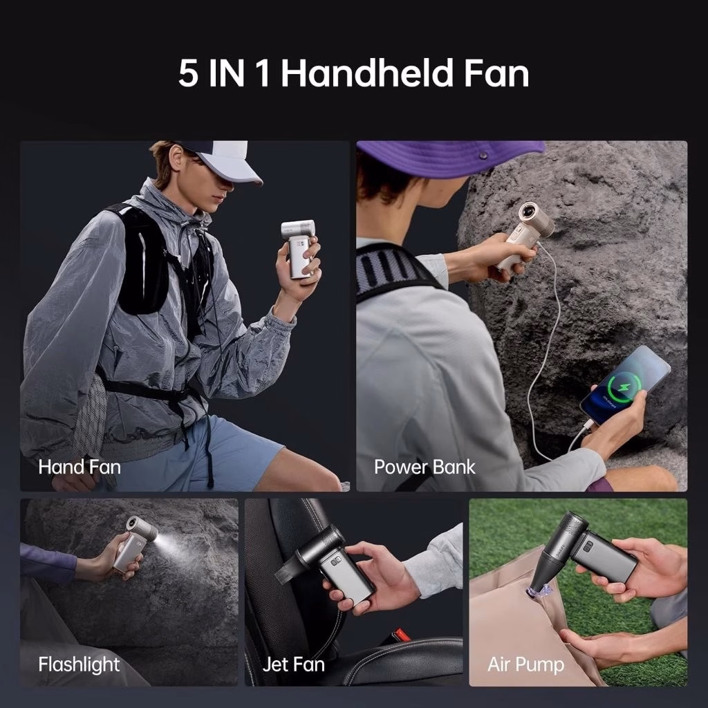 Holooz – JISULIFE Handheld Fan with 18W Power Bank & LED Light