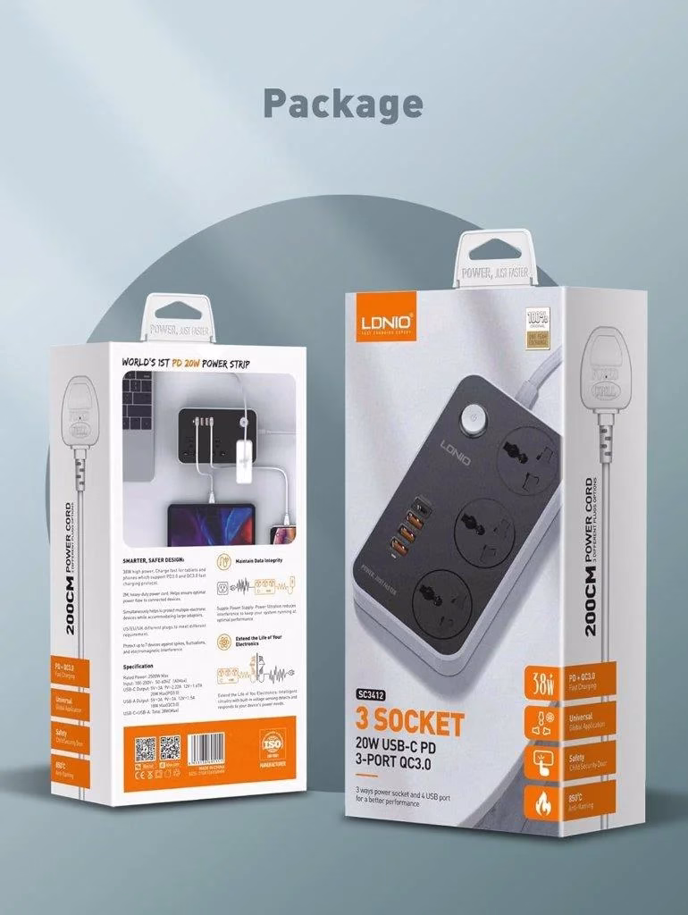 Affordable LDNIO SC3412 power strip with USB ports at Holooz