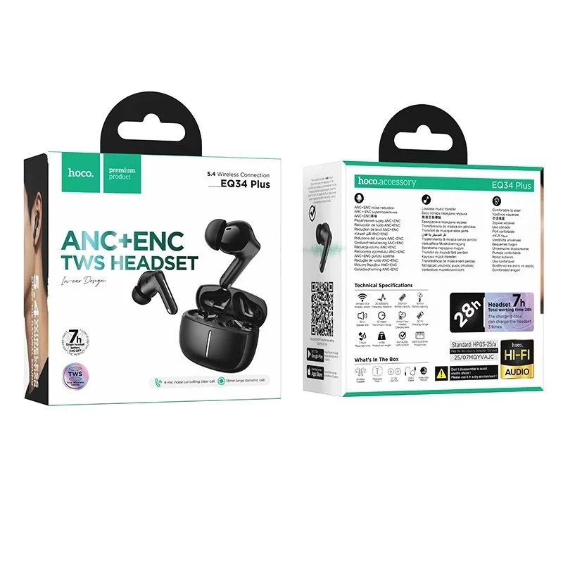 Premium Hoco EQ34 Plus earbuds with ANC technology Holooz Bangladesh
