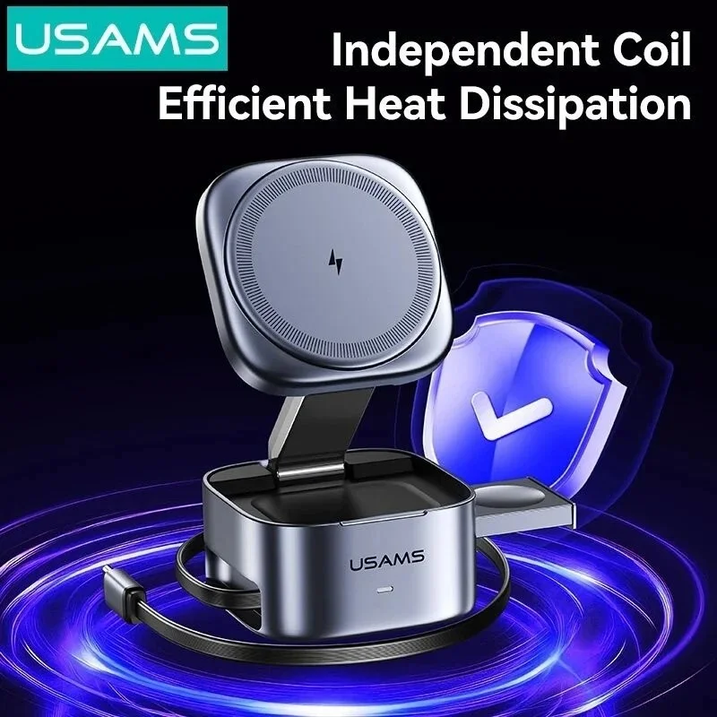USAMS CD257 Qi2 3-in-1 Magnetic Charger 