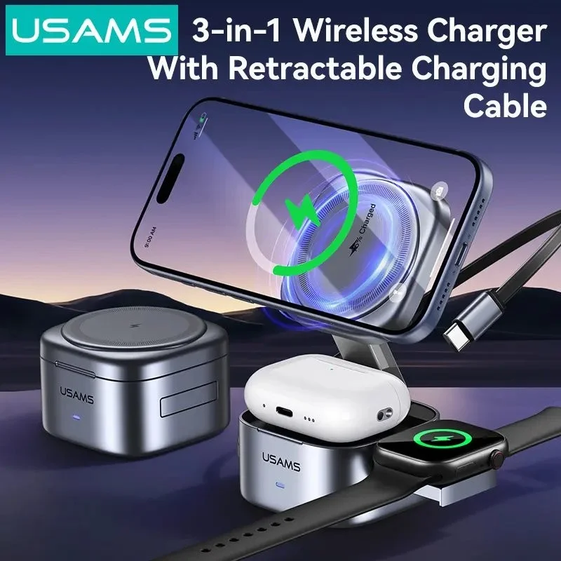 Buy USAMS CD257 Qi2 3-in-1 Magnetic Charger low price BD