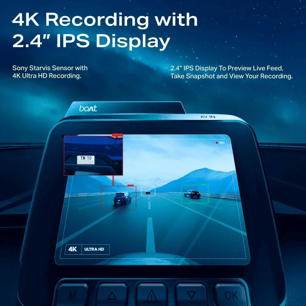 boAt HIVE Dashcam F1 UHD dual lens dash camera best price