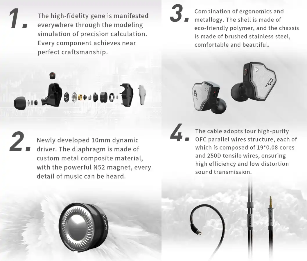 7Hz Salnotes Zero HiFi 10mm dynamic driver IEM earphones with detachable OFC cable and microphone