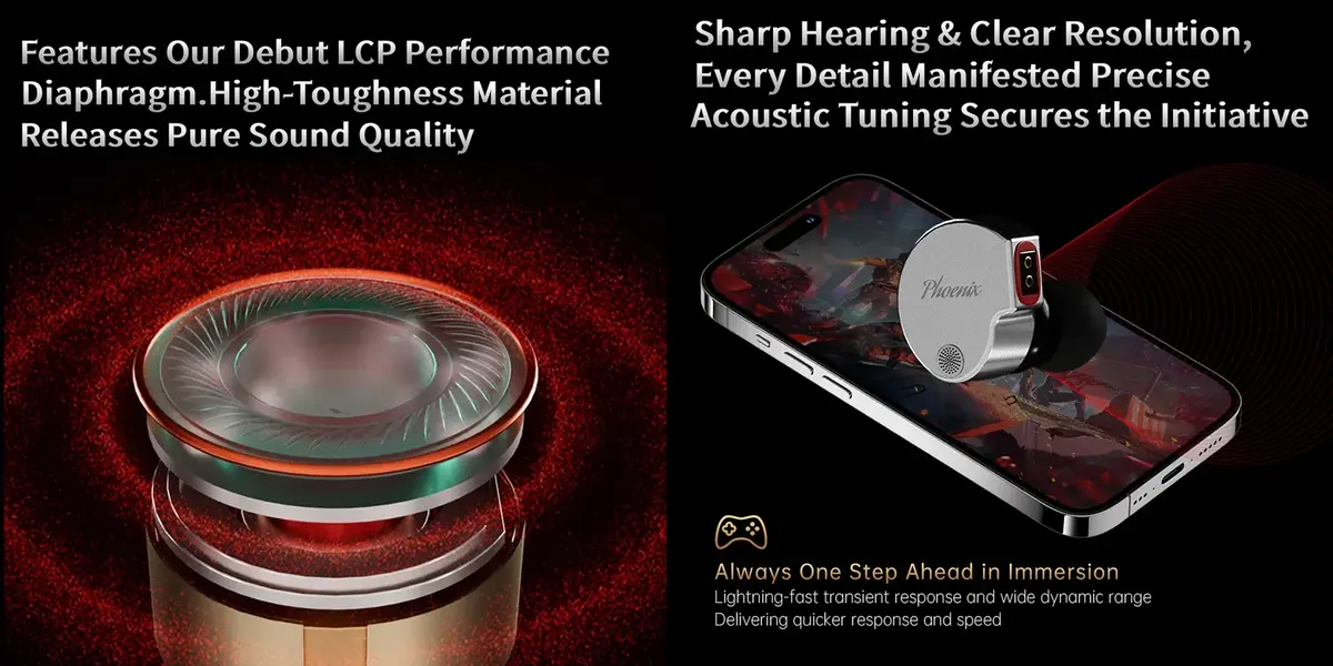 CCA Phoenix Hi-Fi in-ear monitor with LCP diaphragm and detachable 2-pin cable