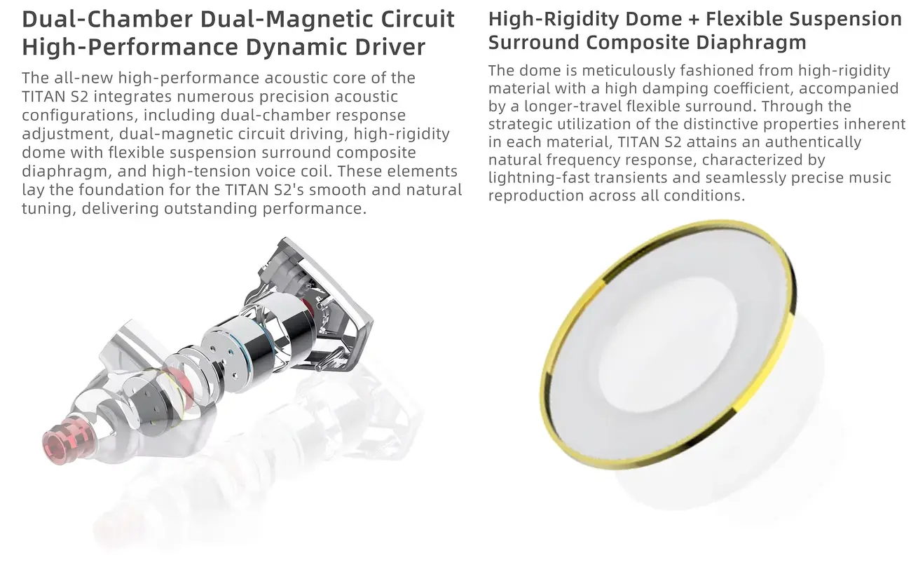 DUNU Titan S2 HiFi IEM earphones with dual chamber dual magnetic dynamic driver and interchangeable plug system