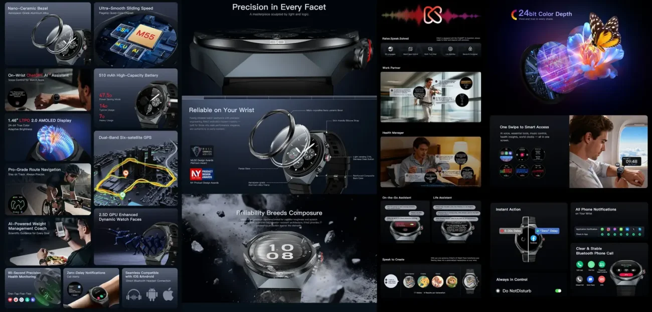 Kieslect Elite 2 Bluetooth calling smartwatch with 5ATM waterproof design and AI assistant