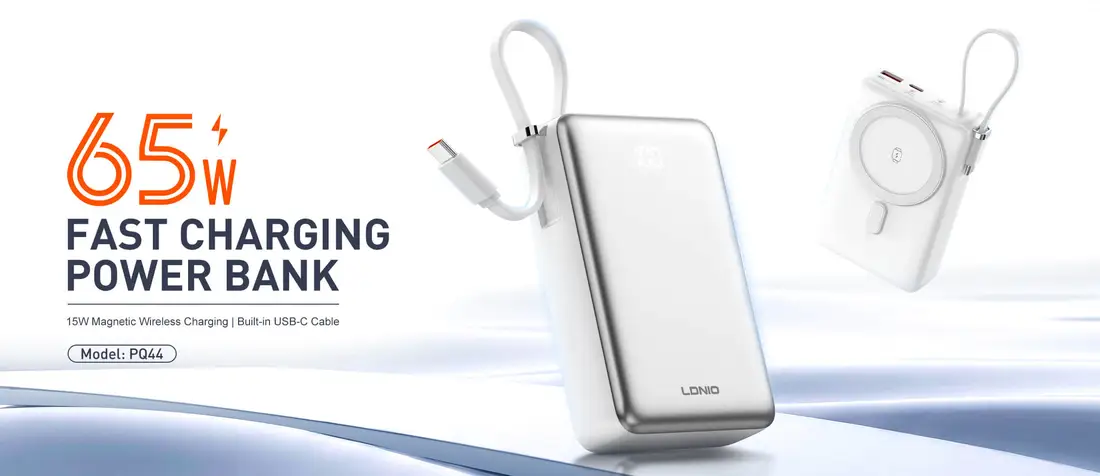 LDNIO PQ44 magnetic wireless power bank with 15W wireless charging and LED display