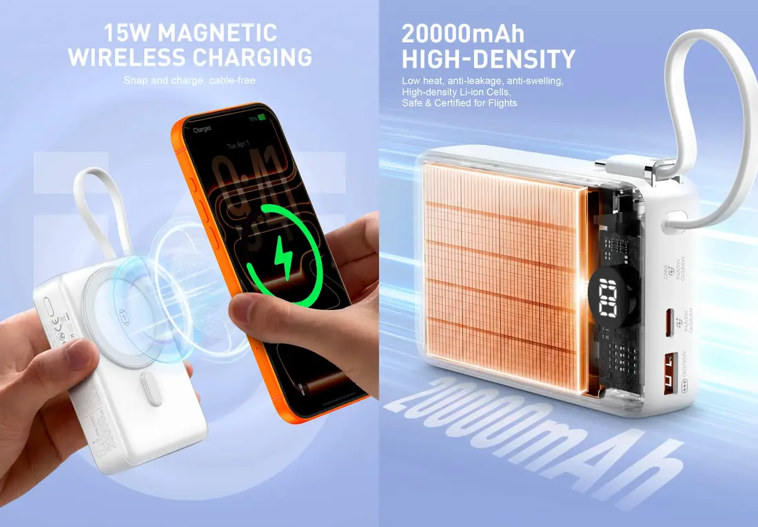 LDNIO PQ44 portable 20000mAh power bank with 65W Power Delivery output