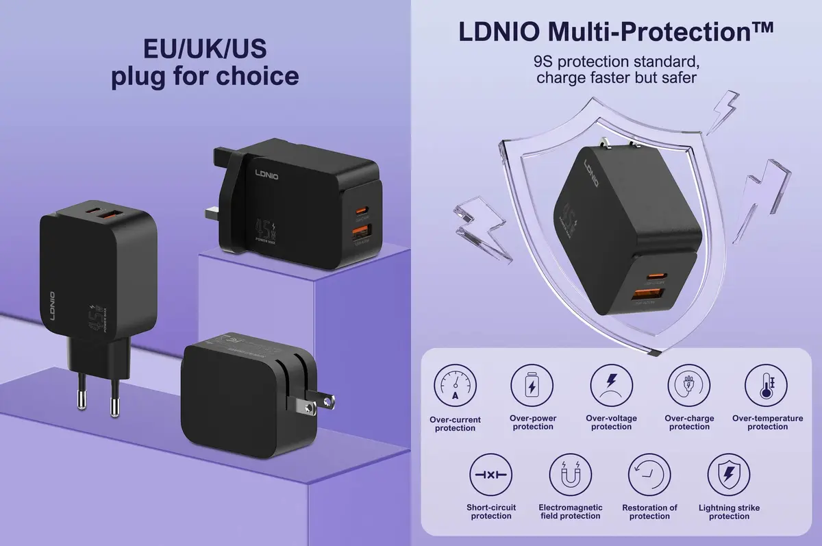 LDNIO Q3 dual-port 45W wall charger for smartphones and tablets