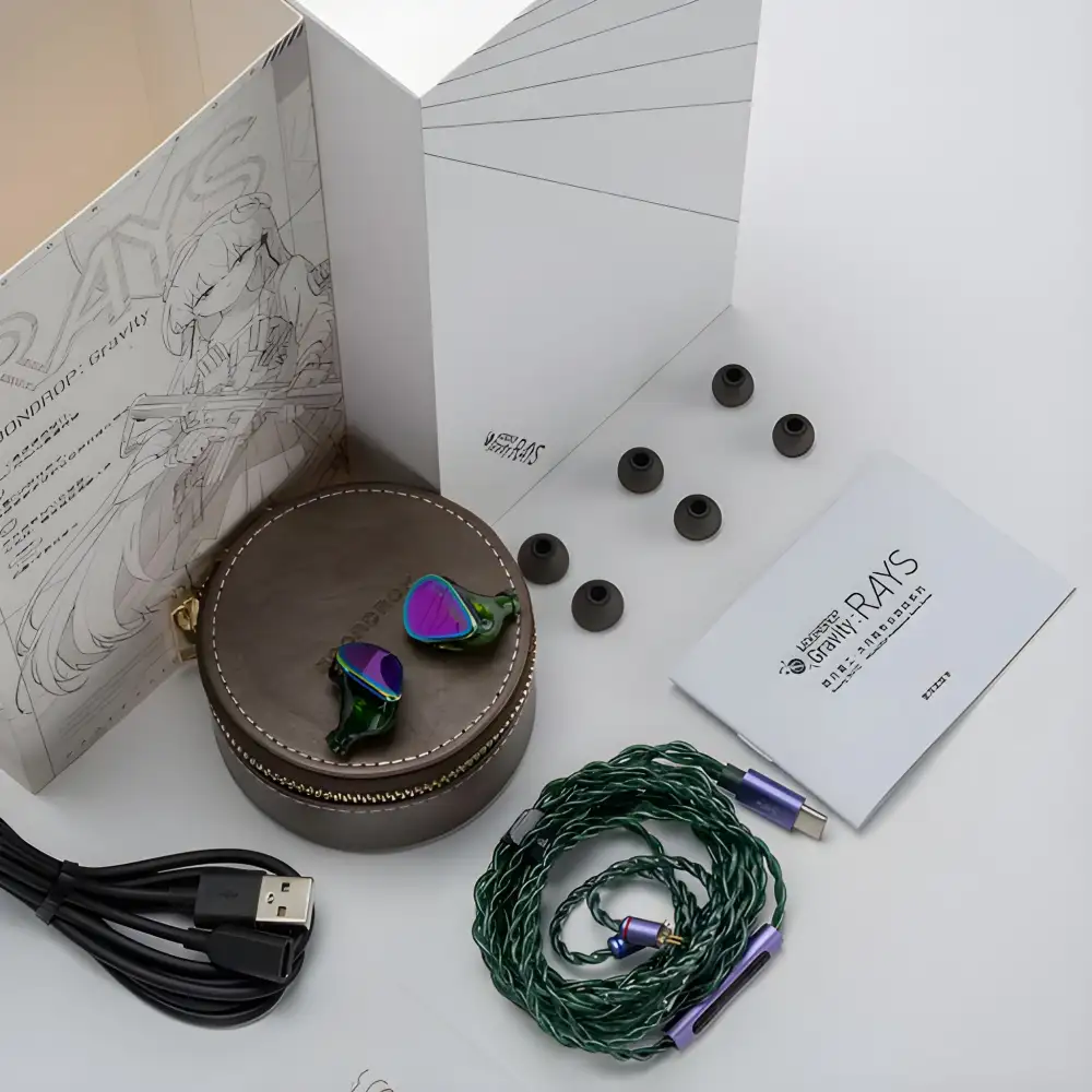 MOONDROP RAYS HiFi gaming IEM with built-in DSP sound card, AI noise cancelling mic, and ergonomic resin shell
