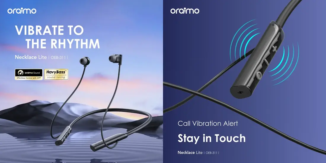 Oraimo Necklace Lite OEB-311 ENC Bluetooth neckband with 30-hour battery and vibration call alert