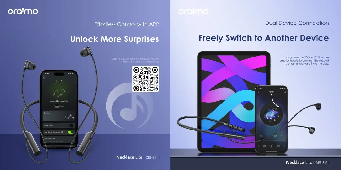 Oraimo Necklace Lite OEB-311 Bluetooth neckband headphones with 10mm drivers and Type-C charging