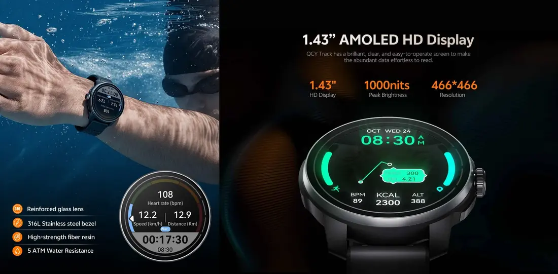 QCY Track S10 smartwatch for fitness tracking with 150+ sports modes