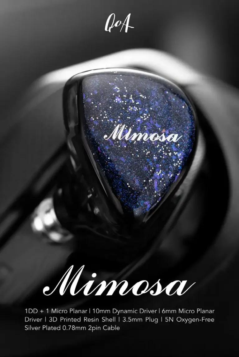 QoA Mimosa 1DD + 1 Planar Hybrid Hi-Fi IEM with stabilized wood faceplate and 4.4mm balanced plug