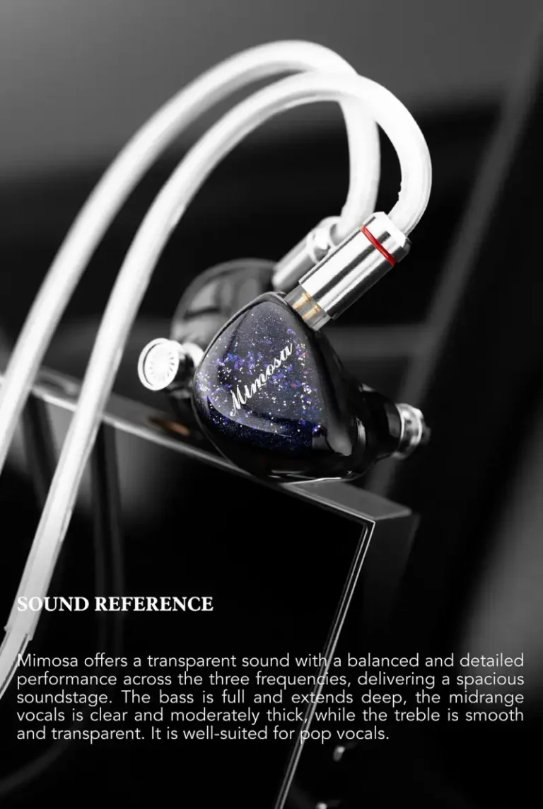 QoA Mimosa hybrid IEM featuring 10mm LCP dynamic driver and micro planar magnetic driver