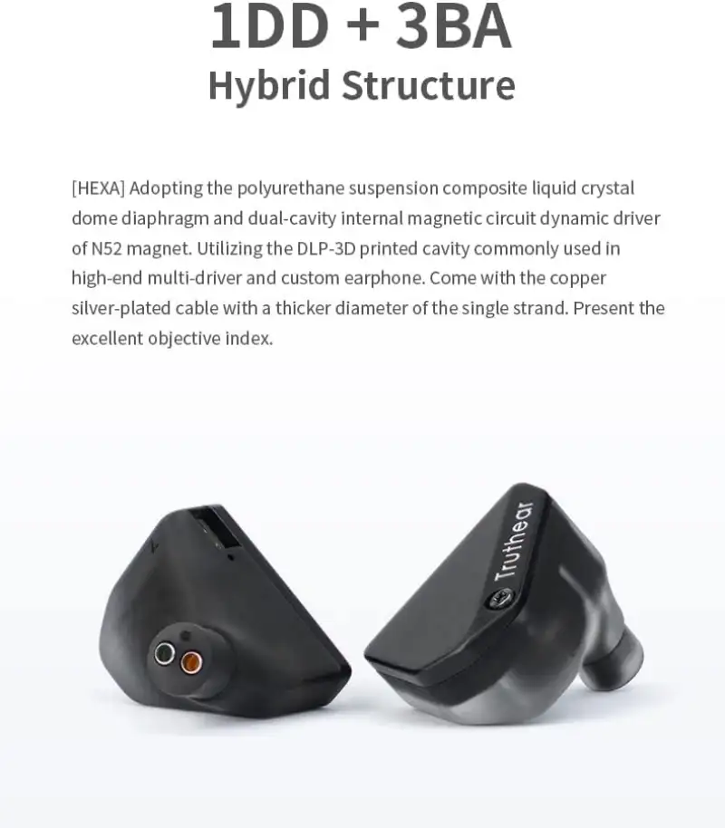 TRUTHEAR HEXA hybrid in-ear monitor featuring 10mm dynamic driver and 3 balanced armature drivers