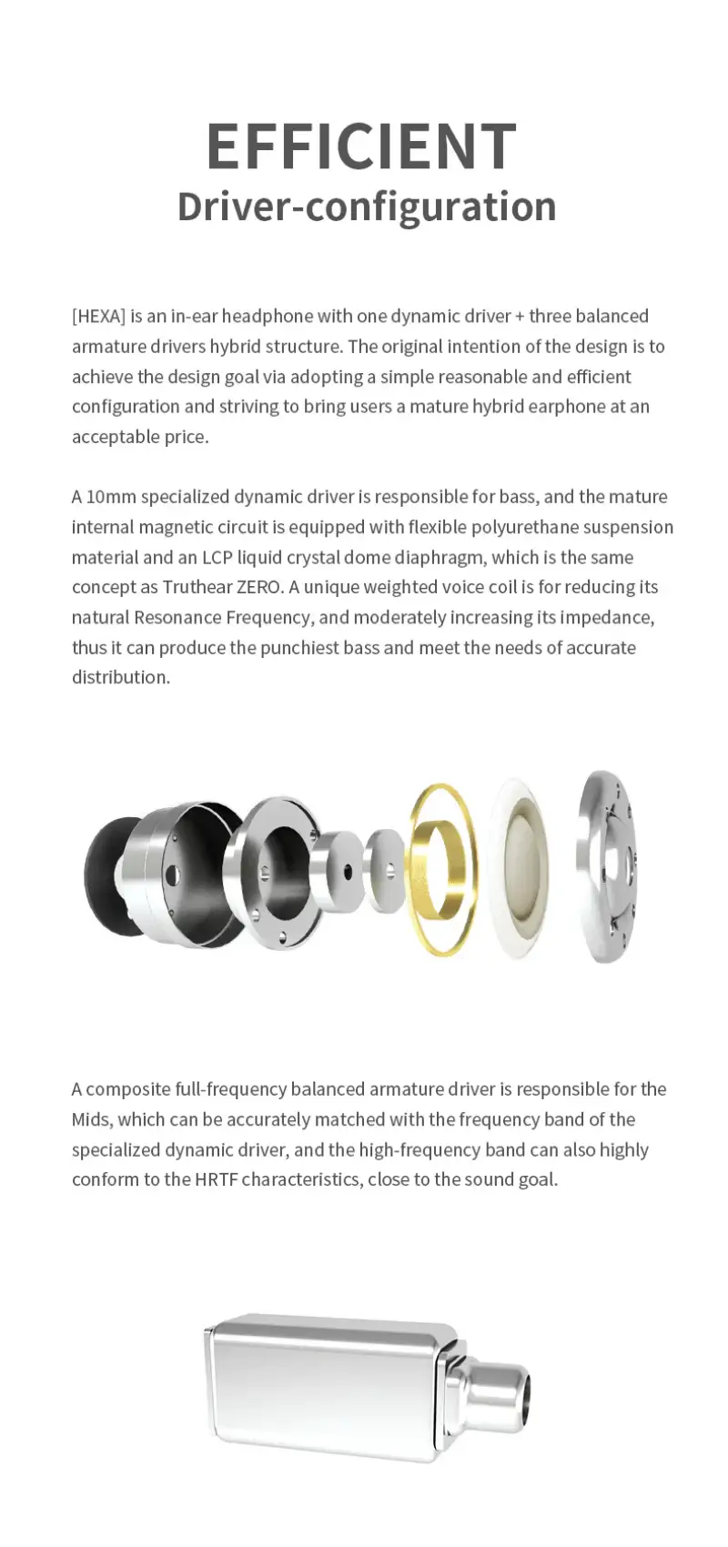 TRUTHEAR HEXA audiophile IEM with aluminum faceplate and transparent resin shell