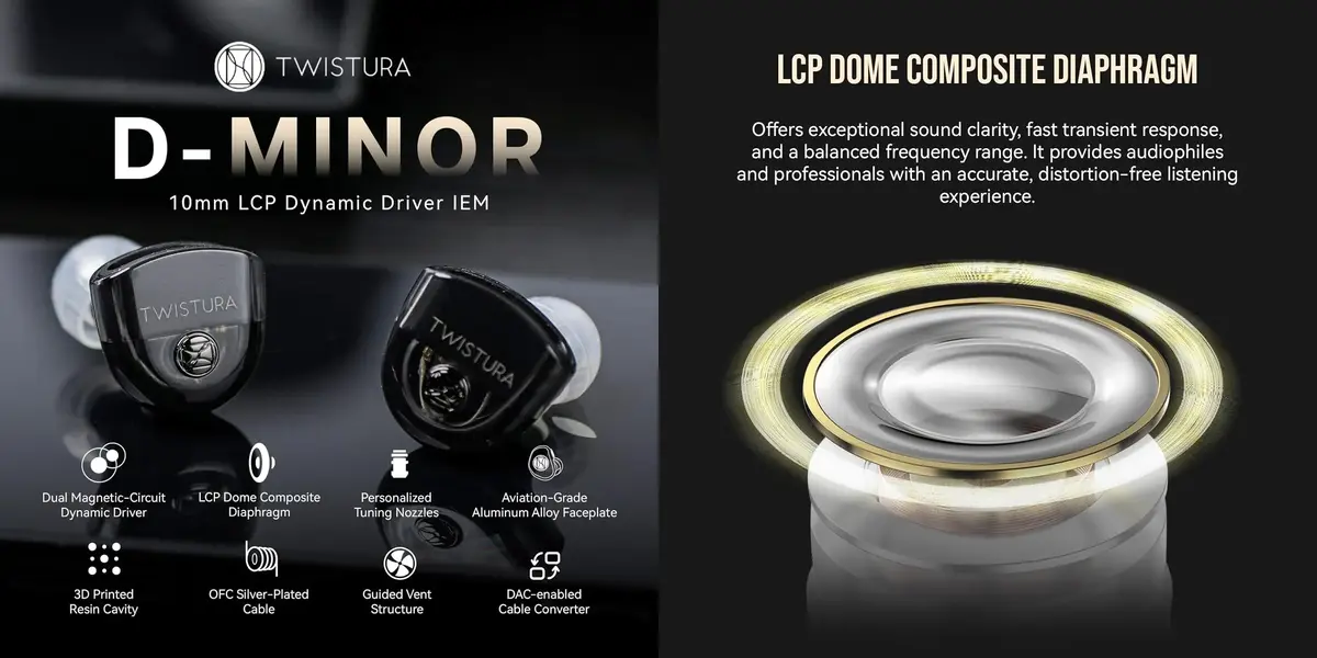 Twistura D-Minor 10mm Dynamic Driver Tunable Hi-Fi IEM Earphones